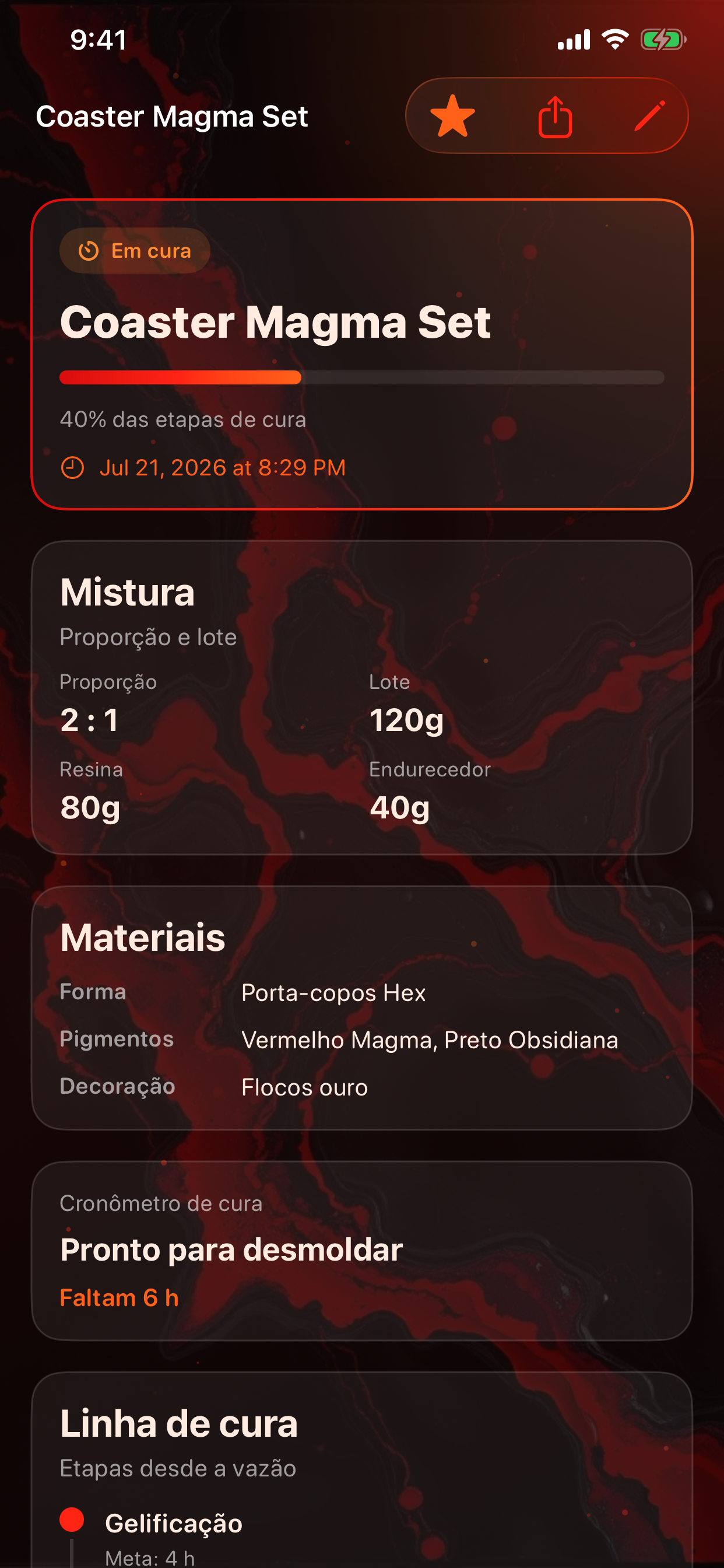Project detail with cure timeline